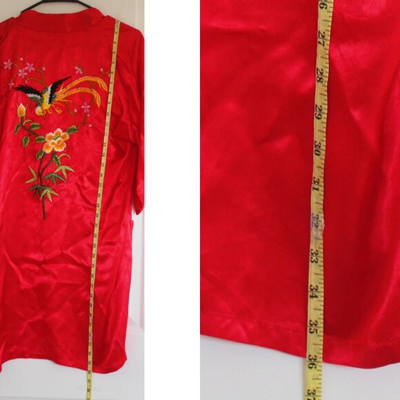 VTG Imperial Fashions Japanese Red Kimono Cardigan Hummingbird Cherry Blossom - Picture 7 of 7